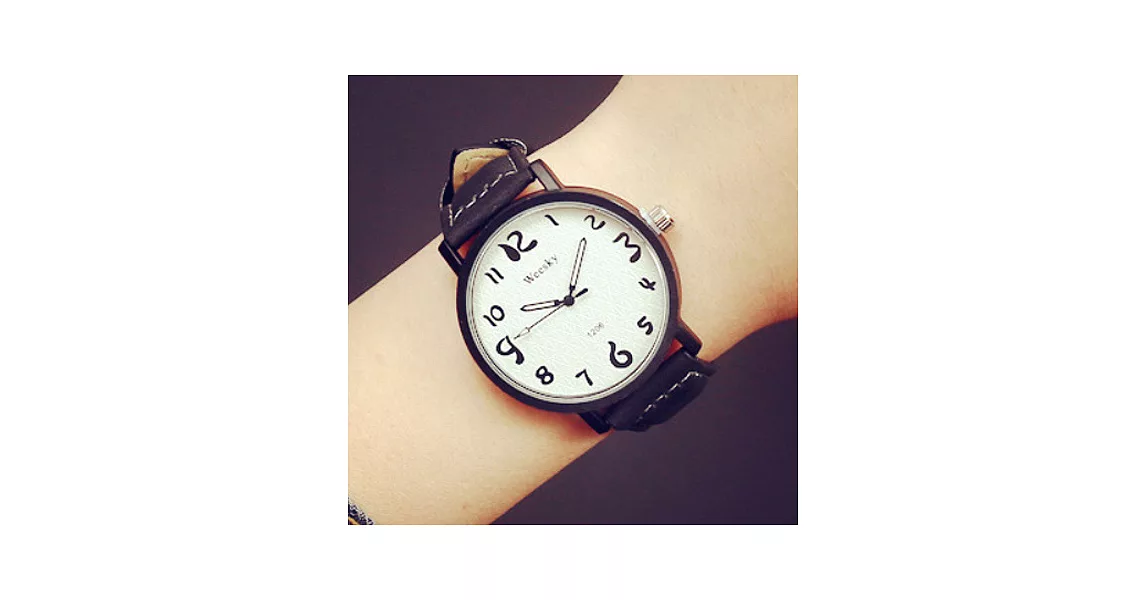 Watch-123 寂寞公路-學院風小清新趣味創意數字腕錶 (4色可選)黑色