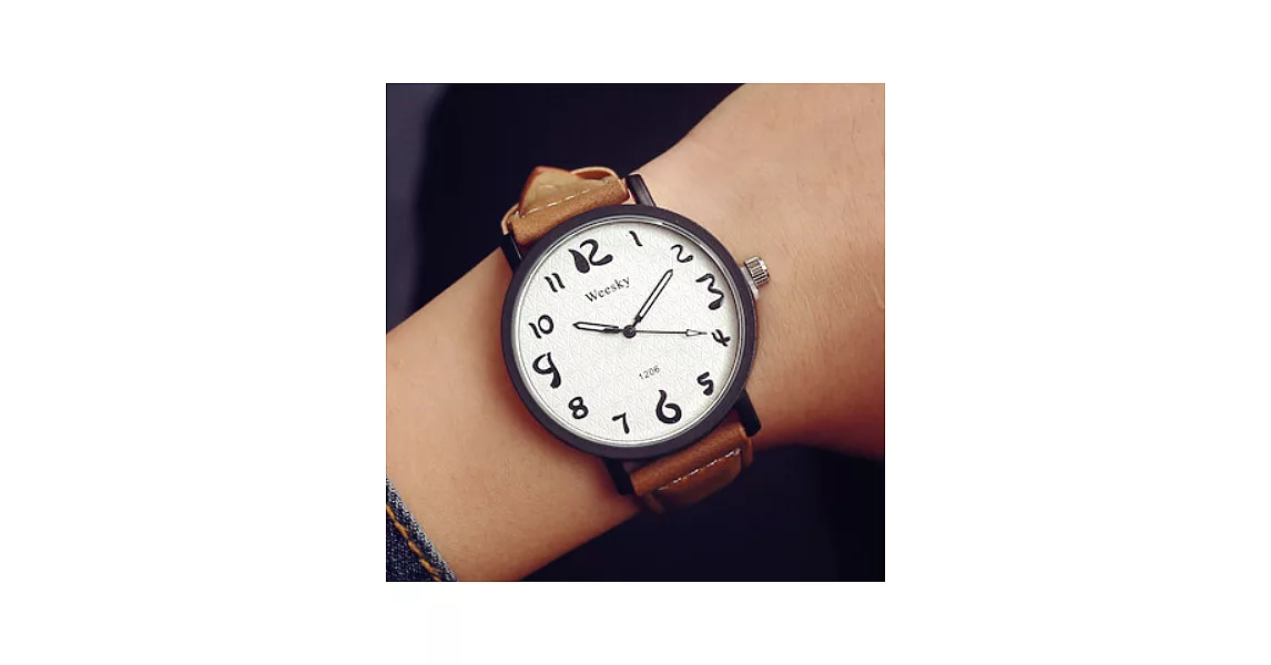 Watch-123 寂寞公路-學院風小清新趣味創意數字腕錶 (4色可選)棕色