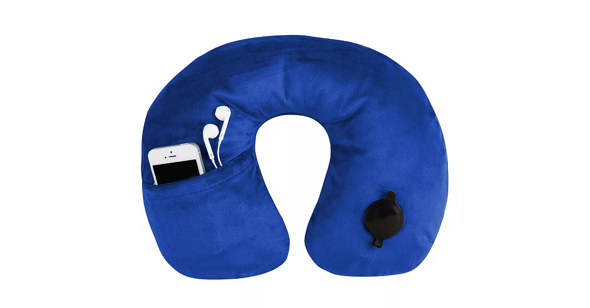 《TRAVELON》絨布音樂護頸充氣枕(藍)