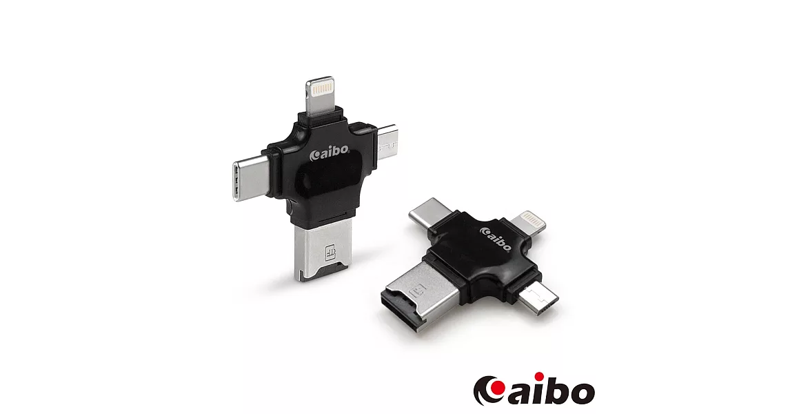 aibo 四合一OTG讀卡機(USB/Micro USB/Type-C/8pin)黑色