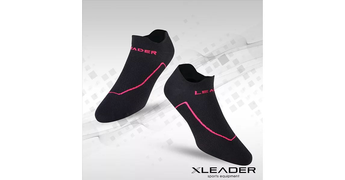 【LEADER】ST-01環形加壓 網眼導流透氣護踝薄短襪 .機能除臭運動襪_女款(黑色)