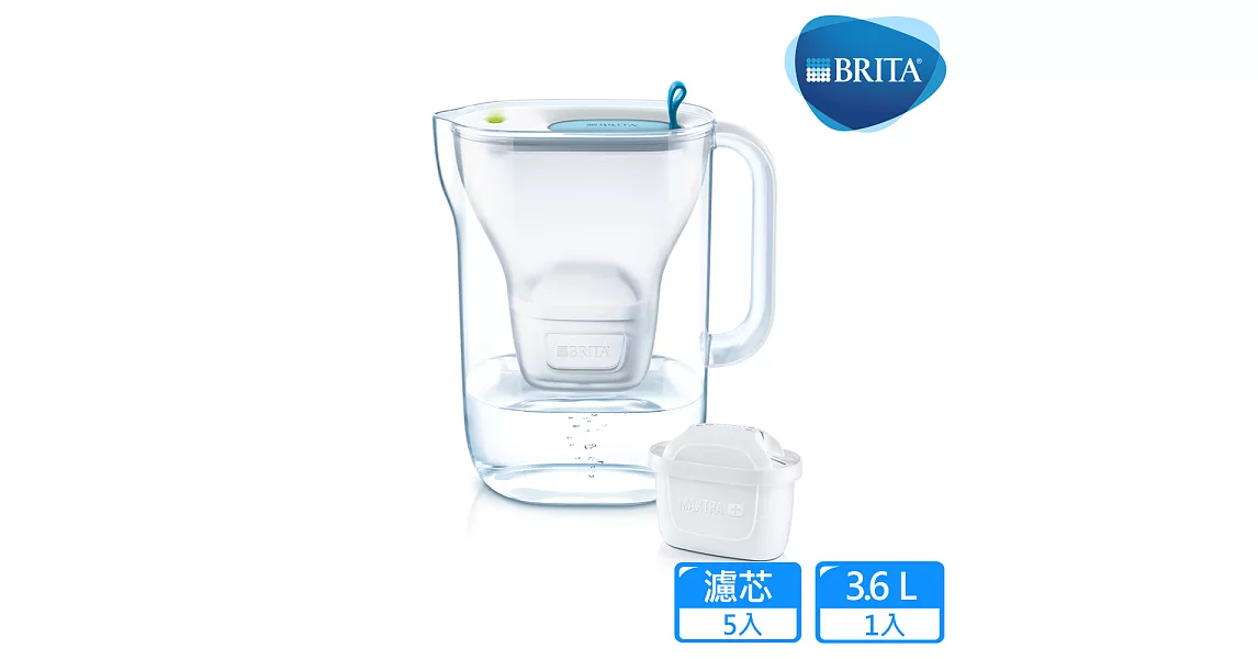 【德國BRITA】Style 3.6L純淨濾水壺+ 4入MAXTRA Plus濾芯_ (共5芯)藍色