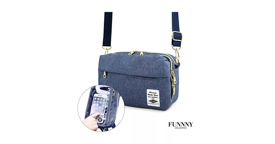 FUNNNY 日本同步 實用2way帆布肩包系列 米谷 結菜藍