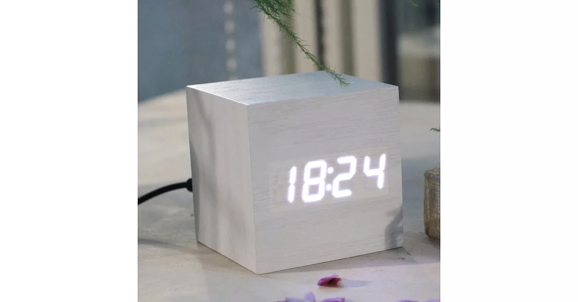 多功能木紋LED時鐘/鬧鐘/溫度計/日期‧白木紋白字