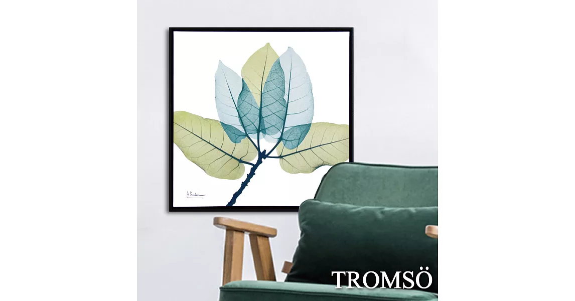 TROMSO北歐時代風尚有框畫-藍綠葉脈50X50CM藍綠葉脈