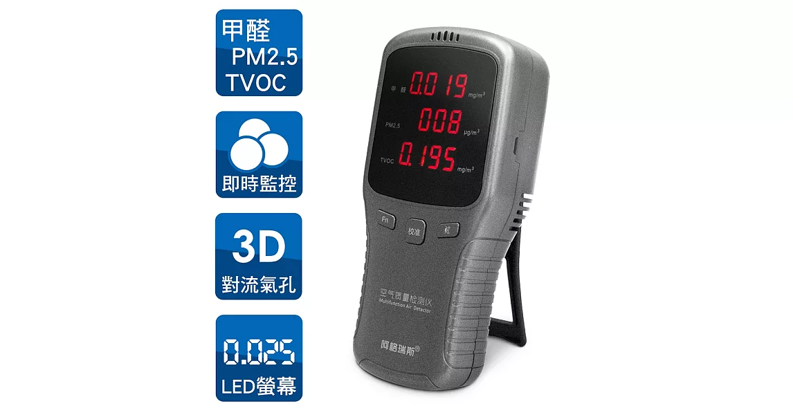 大LED面板 3in1 空氣品質檢測儀(PM2.5/甲醛/TVOC揮發性有機物)