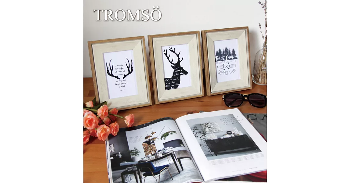 TROMSO格調北歐木紋雙色4X6相框三入套組-麋鹿森林