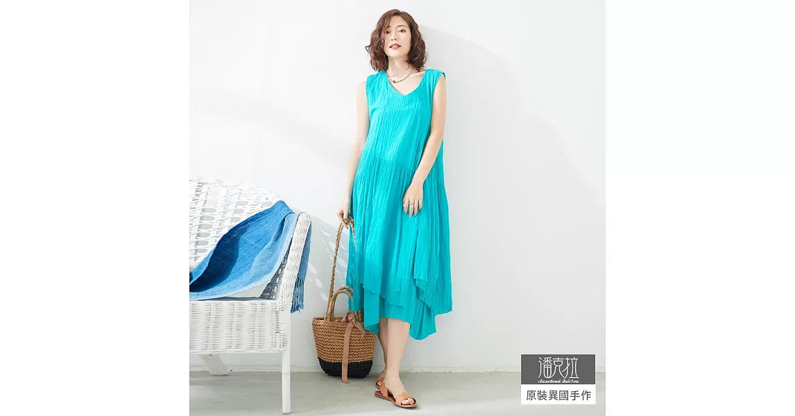 【潘克拉】假兩件開衩背心裙-F TM807-1　FREE水藍
