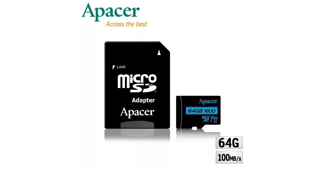 Apacer宇瞻 64GB MicroSDXC UHS-I U3 V30 100MB 4K記憶卡