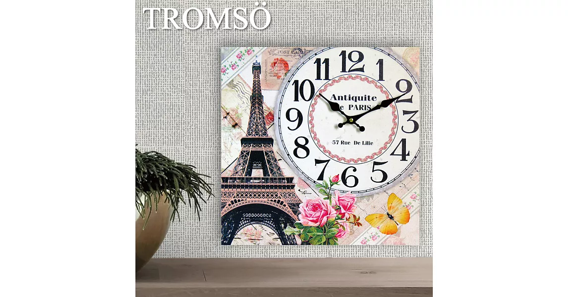 TROMSO無框畫時鐘-玫瑰巴黎(方形)