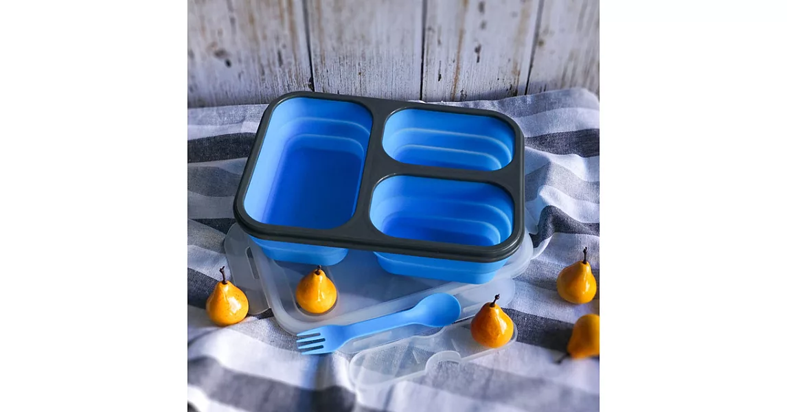【Homely Zakka】伸縮收納矽膠分隔保鮮便當餐盒-藍色