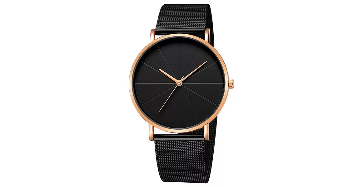 GENEVA 米字錶盤無時標米蘭帶手錶 (5色任選)黑面黑帶玫金框