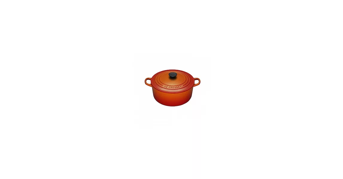 LE CREUSET－圓形鑄鐵鍋（火焰橘．直徑22cm）