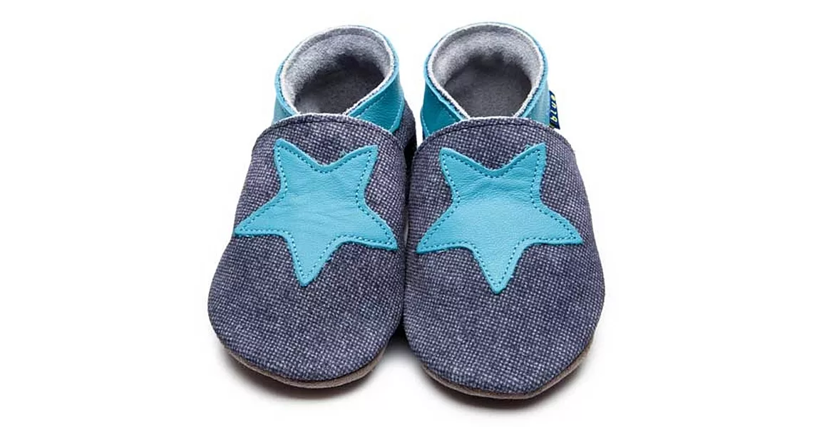 英國製Inch Blue，真皮手工學步鞋禮盒-Starry-Light Denim/Turquoise(6~12M)