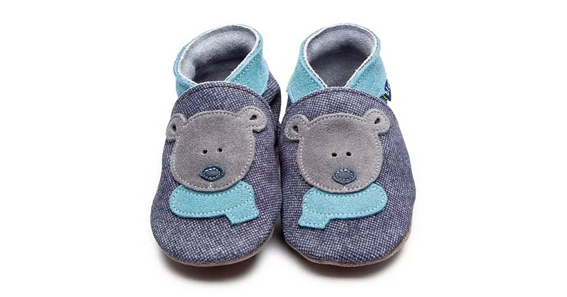 英國製Inch Blue，真皮手工學步鞋禮盒，Bertie Bear-Dark Denim(6~12M)