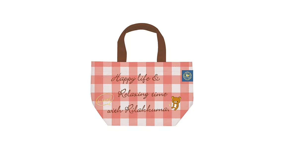 San-X 懶熊荷包蛋咕咕雞系列帆布手提袋(小)。格子