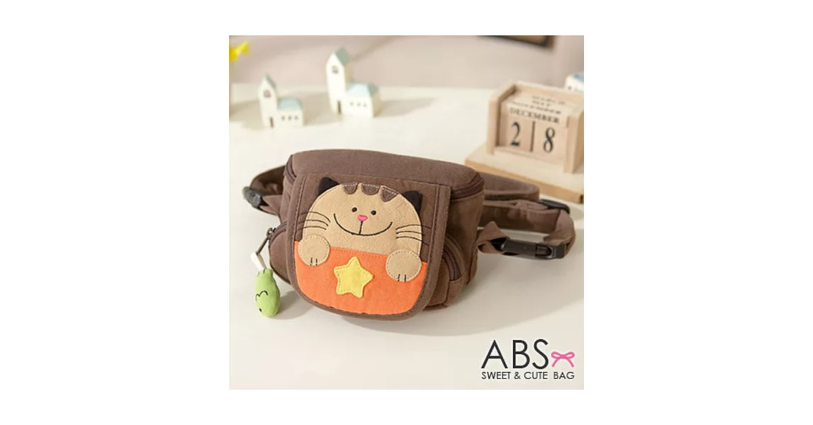 ABS貝斯貓 可愛貓咪手工拼布小型側背包/零錢包 (咖啡) 88-046