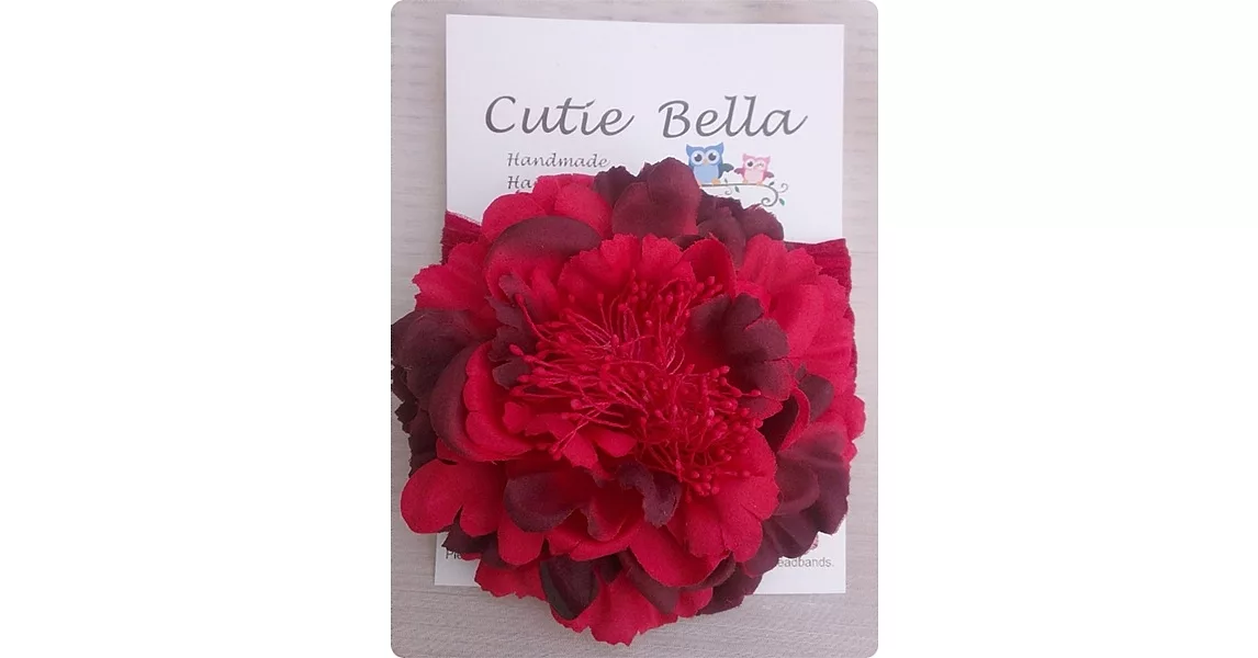 Cutie Bella彈性雪紡牡丹花髮帶-Red/Black