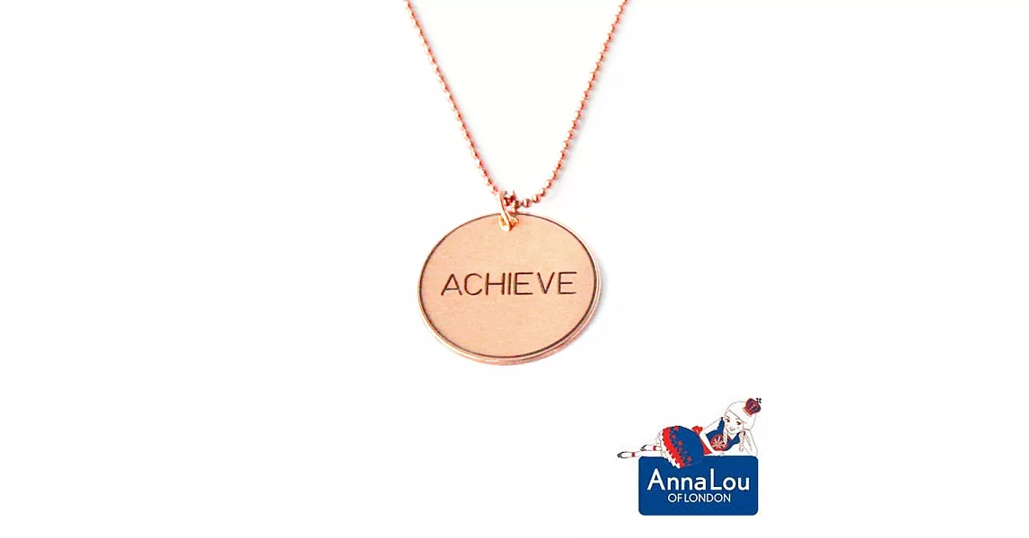 【Anna Lou OF LONDON】倫敦品牌 Inspirational Disc 優雅字墜玫瑰金項鍊~ACHIEVE