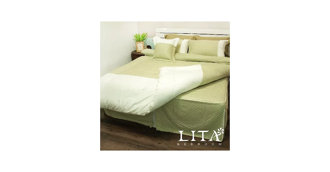 LITA麗塔【北歐光點-綠】雙人薄被套薄床罩四件式