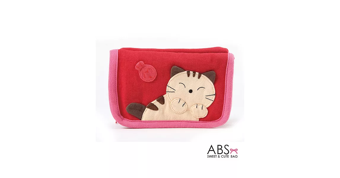 ABS貝斯貓 可愛貓咪手工拼布皮夾零錢包 (活力紅) 88-005