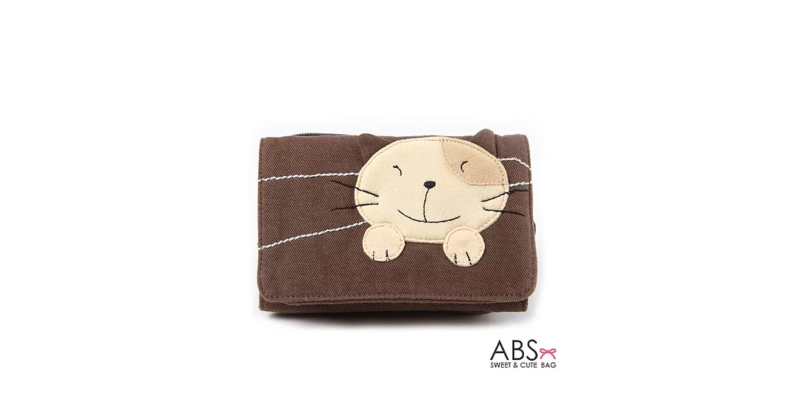 ABS貝斯貓 Simple Style複合式拼布零錢短夾 (可可咖) 88-031