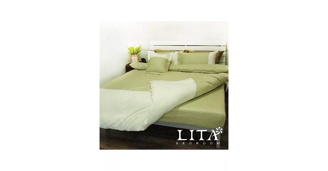 LITA麗塔【北歐光點-綠】雙人特大薄被套床包四件式