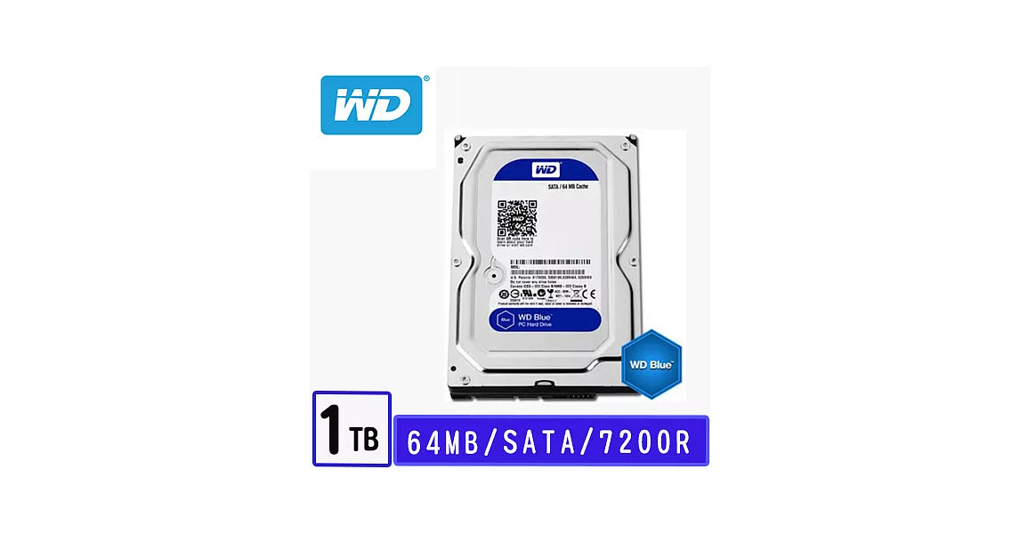 WD 威騰 1TB 3.5吋 SATAIII 硬碟 (WD10EZEX) 藍標