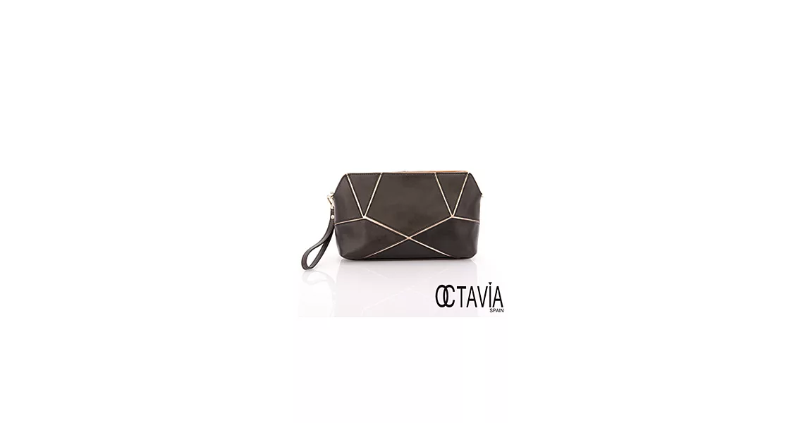 【Octavia 8 真皮】金屬拼圖 手拿肩背二用包 - 黑金黑