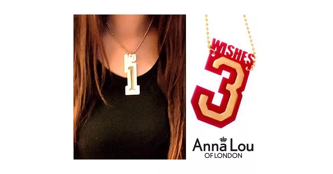 【Anna Lou OF LONDON】倫敦品牌 3 WISHES桃紅立體幸運數字項鍊