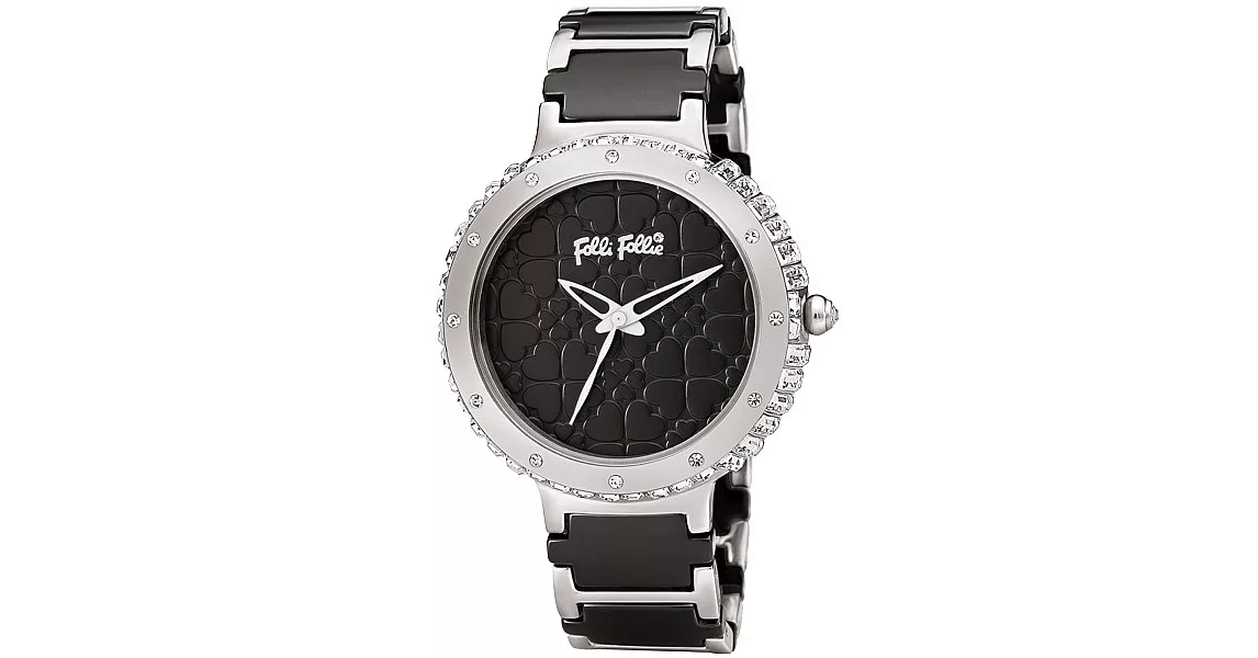 Folli Follie 幸運愛戀時尚晶鑽陶瓷腕錶(精典黑白)