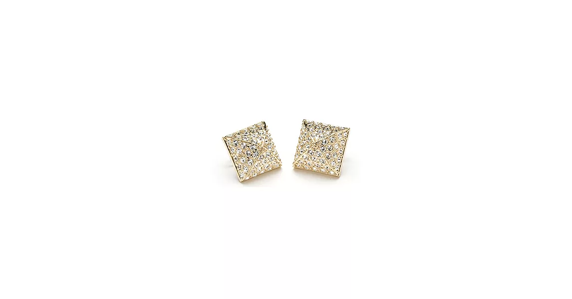 CC SKYE Pyramid Pave Stud Earrings 白鑽金字塔造型金色耳環 附原廠禮物盒