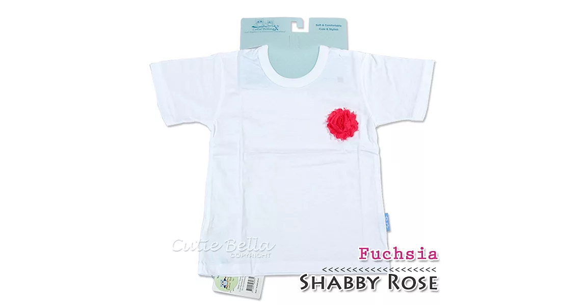 Cutie Bella短袖上衣/T恤-白T Shabby Rose-Fuchsia