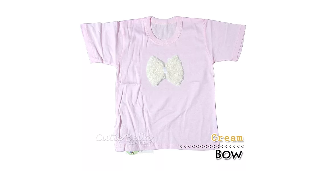 Cutie Bella短袖上衣/T恤-粉T Bow-Cream