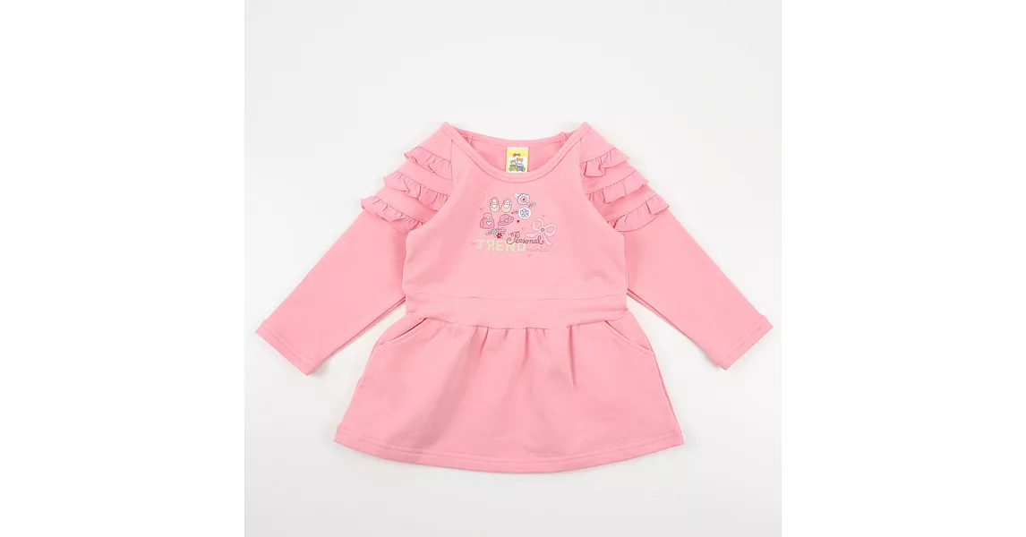 【愛的世界】MYBABY小兔花園系列長袖洋裝上衣-台灣製-105粉紅色