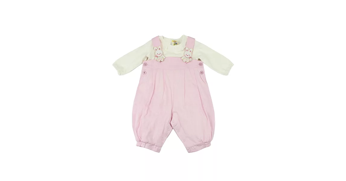 【愛的世界】MYBABY小白兔系列長袖舖棉吊帶褲套裝-台灣製-95粉紅色