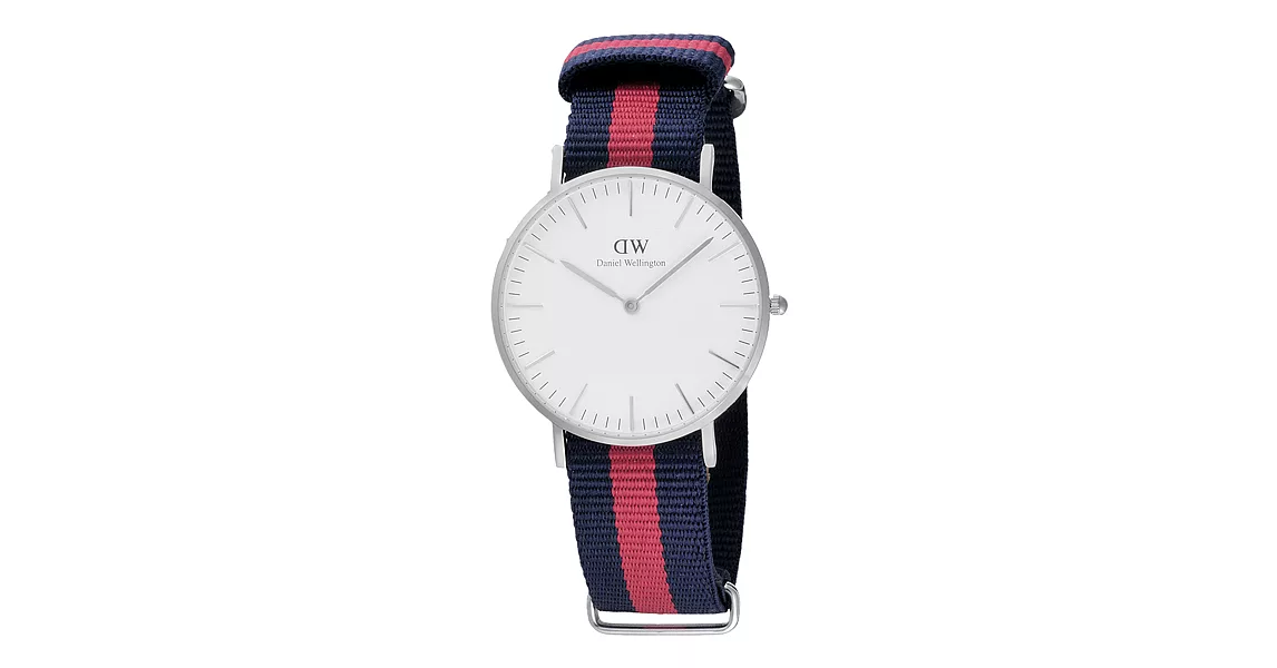 Daniel Wellington Oxford 時尚女錶-銀框白x藍紅帶