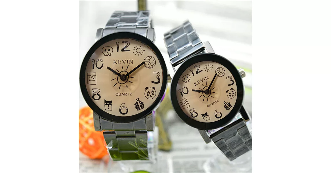 KEVIN K-2068英倫風情 立體秒盤黃面塗鴉指標 藝術個性造型腕錶(大型)