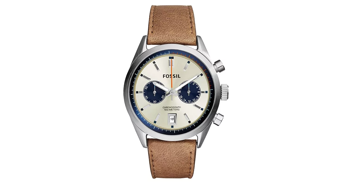 FOSSIL 風靡時代復古時尚腕錶-淺褐皮帶