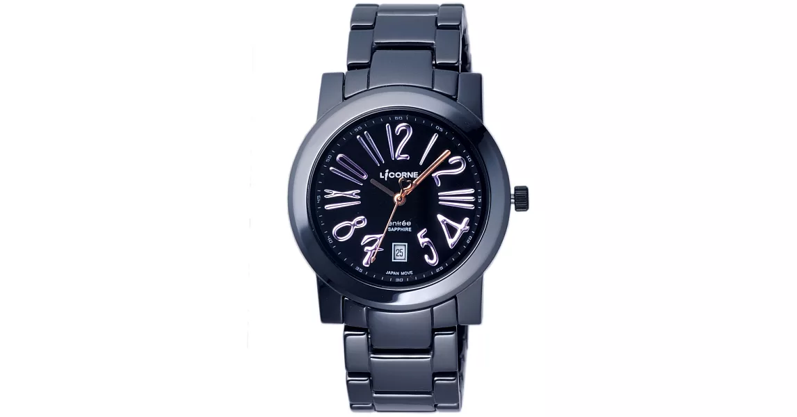 【LICORNE】恩萃Entree 時尚陶瓷腕錶 (黑/紫 LT077LBBA-V)