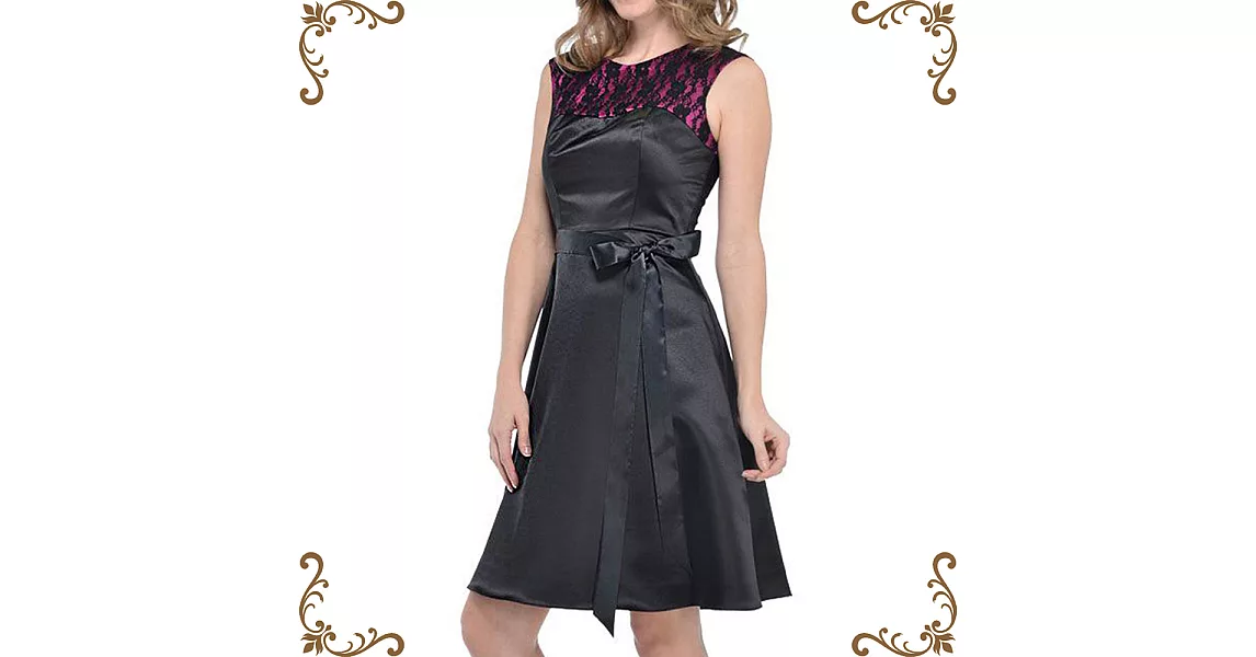 【摩達客】美國進口Landmark蕾絲黑紫色系緞面裙浪漫派對小禮服/洋裝(含禮盒)S