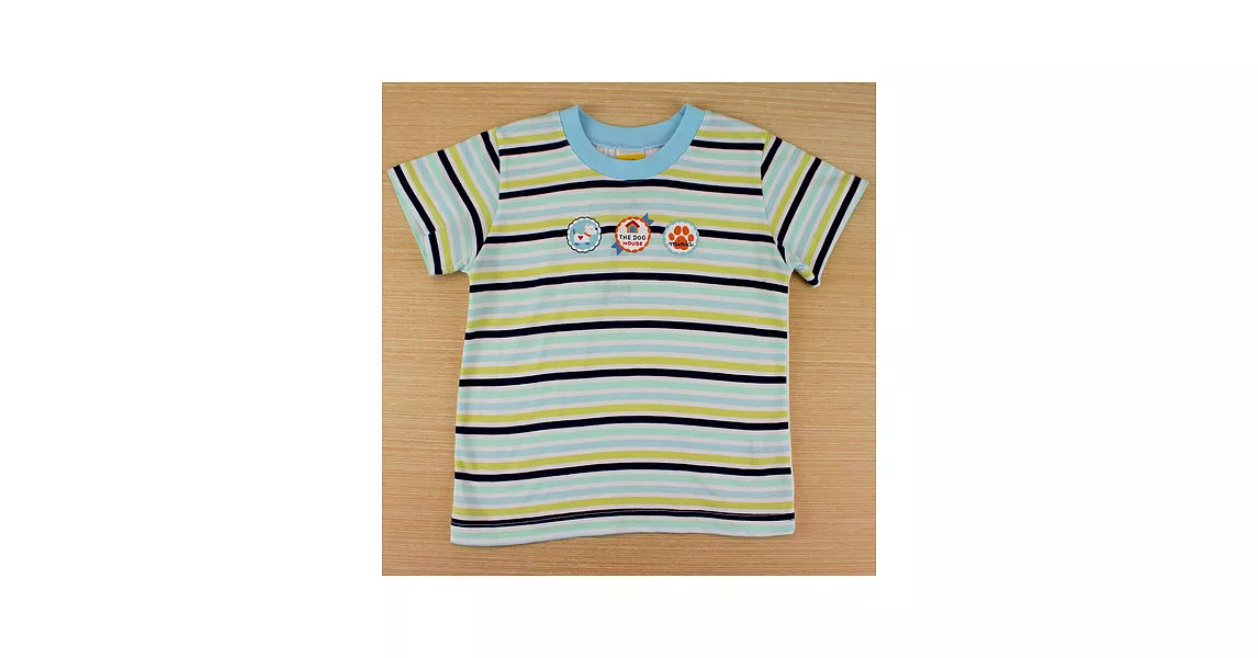 【愛的世界】橫紋圓領純棉短袖T恤-台灣製-115水藍色
