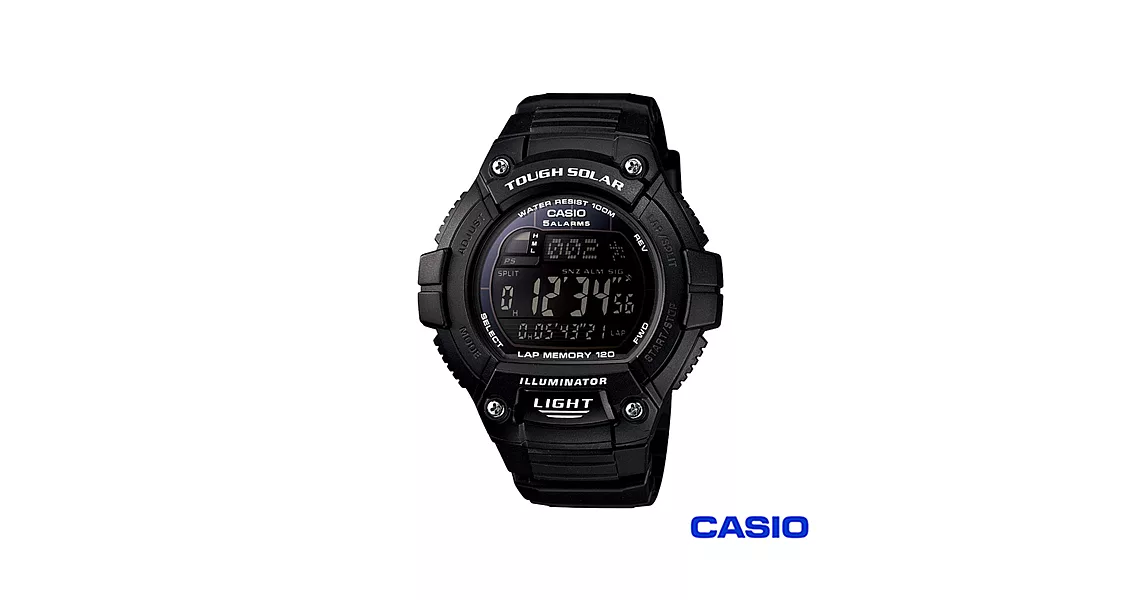 CASIO 卡西歐 日系光動能多功能運動錶-黑 W-S220-1B