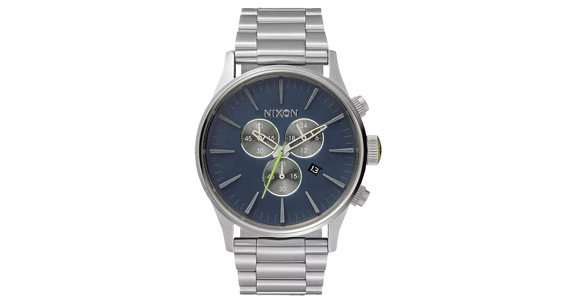 NIXON The SENTRY CHRONO 藍調搖滾潮流運動腕錶-灰藍x銀