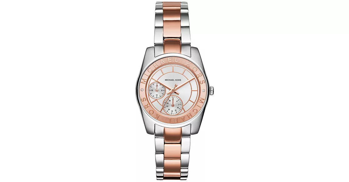 Michael Kors Mini Ryland 展望世界淑女腕錶-銀x玫瑰金