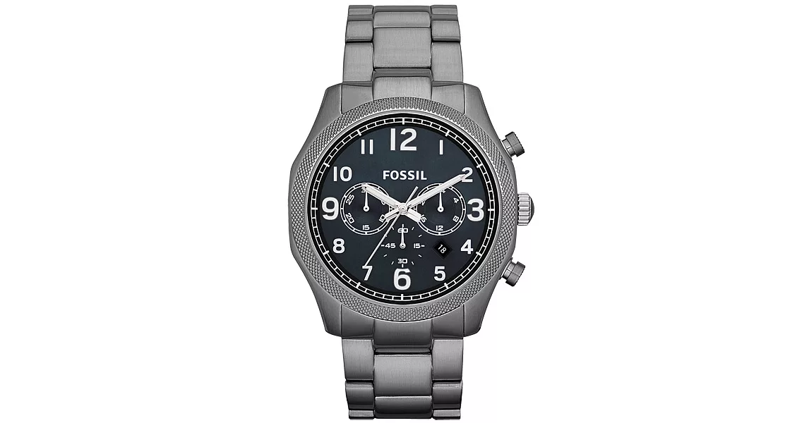 FOSSIL 鋼鐵力士三眼計時碼錶-鐵灰