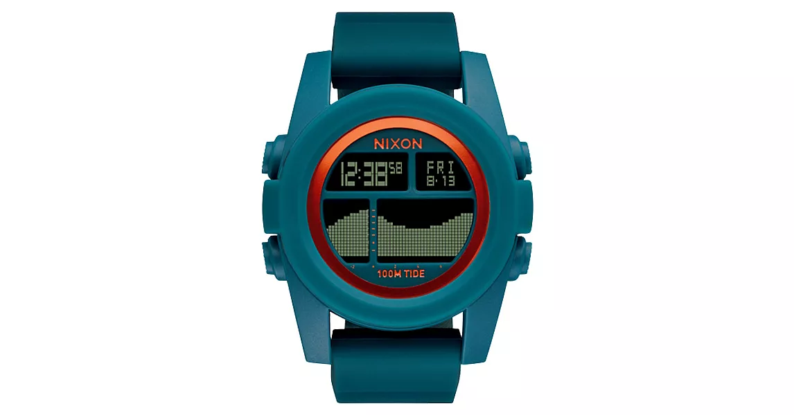 NIXON Unit Tide 飆悍美式軍風運動腕錶-錶帶藍綠