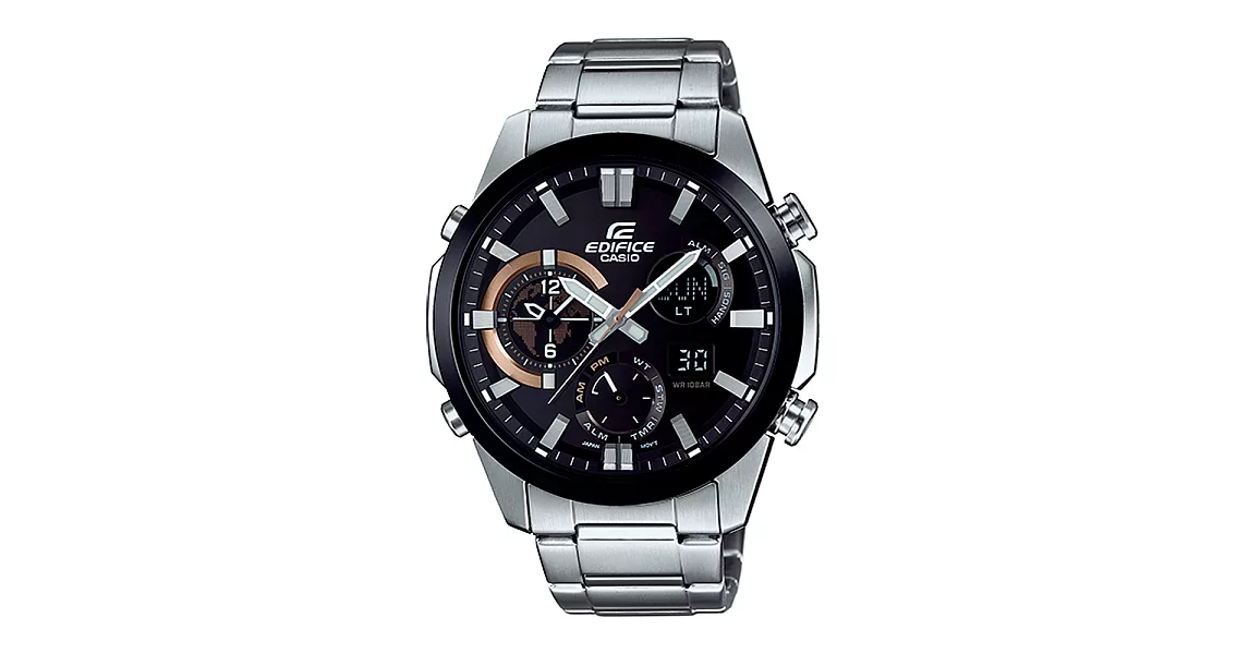 CASIO EDIFICE   時間跳躍者三眼賽車腕錶-黑x棕