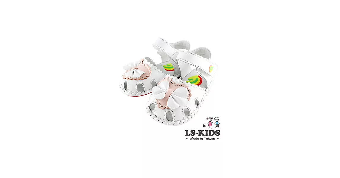 【LS-KIDS】手工精緻學步鞋-蕾絲抓皺蝴蝶結系列-優雅白13號