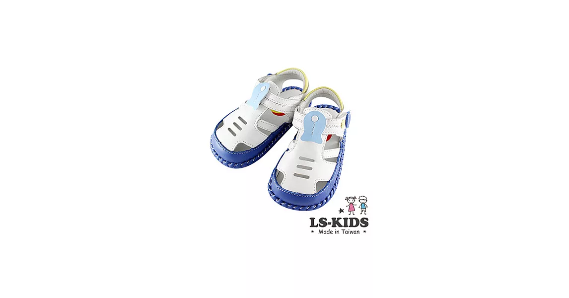 【LS-KIDS】手工精緻學步鞋-透氣涼鞋系列-藍色小魚14.5號